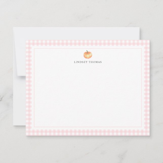 Pumpkin Pink Gingham Border Personalised Card (Front)