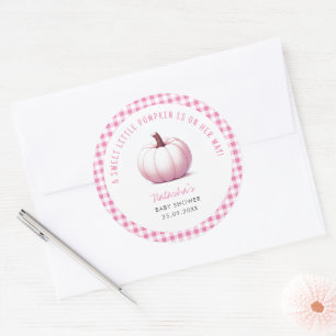 Pumpkin Pink Gingham Plaid Baby Girl Baby Shower Classic Round Sticker