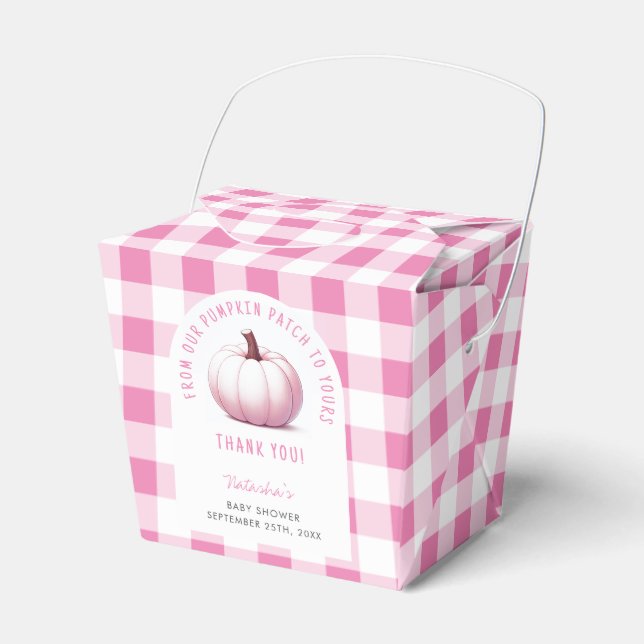 Pumpkin Pink Gingham Plaid Baby Girl Baby Shower Favour Box (Front Side)