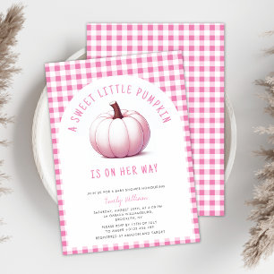 Pumpkin Pink Gingham Plaid Baby Girl Baby Shower Invitation
