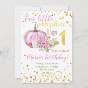 Pumpkin Pink Gold Confetti Birthday Invitation 
