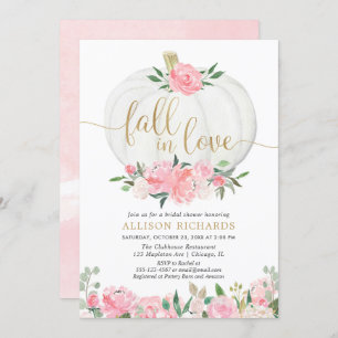 Pumpkin pink gold fall in love bridal shower invitation