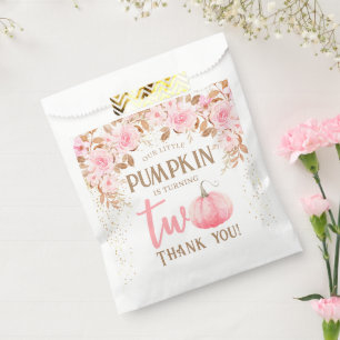 Pumpkin Pink & Gold Girl Floral Fall 2nd Birthday Favour Bag