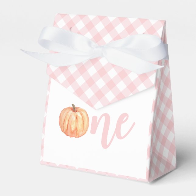 Pumpkin pink plaid first birthday favour box (Front Side)