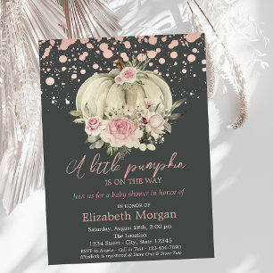 Pumpkin,Pink Roses,Rose Gold Baby Shower  Invitation