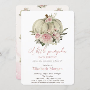 Pumpkin,Pink Roses,Watercolor Baby Shower Invitation