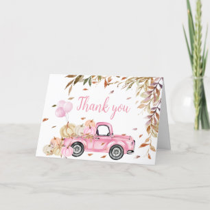 Pumpkin Pink Truck Baby Shower Thank You Card