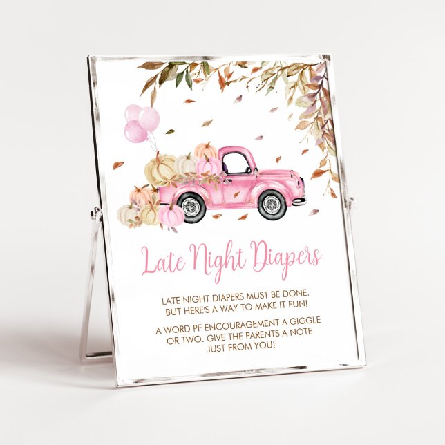 Pumpkin Pink Truck Late Night Diapers Baby Shower Poster (Little Pumpkin Pink Truck Baby Shower Late Night Diapers Sign)