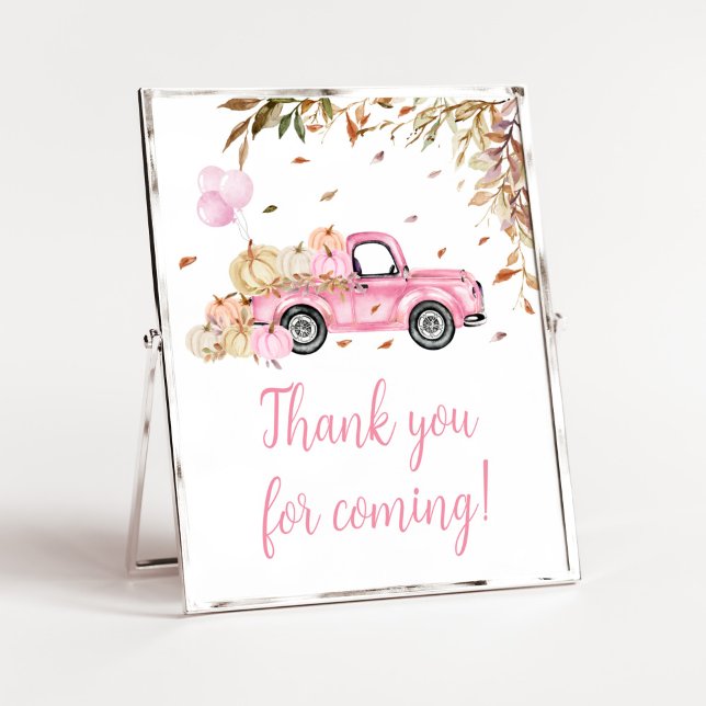 Pumpkin Pink Truck Thank you for Coming Poster (Little Pumpkin Pink Truck Baby Shower Thank you for Coming Sign)