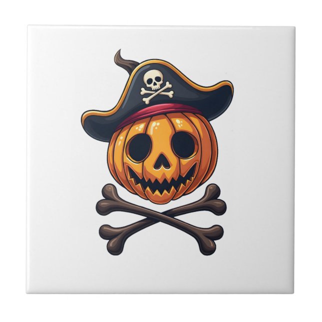 Pumpkin Pirate � Halloween Skull Shirt Ceramic Tile (Front)