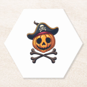 Pumpkin Pirate � Halloween Skull Shirt Paper Coaster