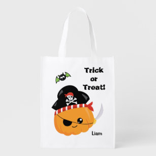 Pumpkin Pirate Witch Halloween Trick or Treat Reusable Grocery Bag