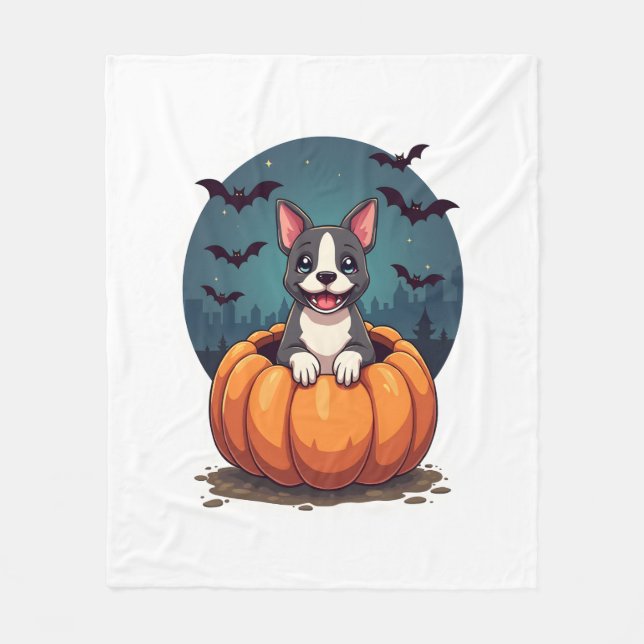 Pumpkin Pitbull Smile Fleece Blanket (Front)