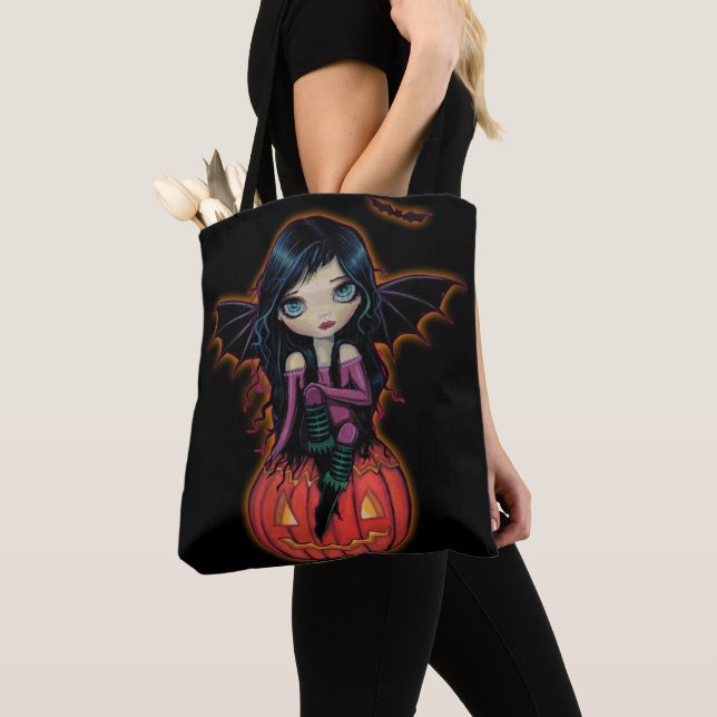 Pumpkin Pixie Cute Big Eye Artwork Tote Bag (Close Up)