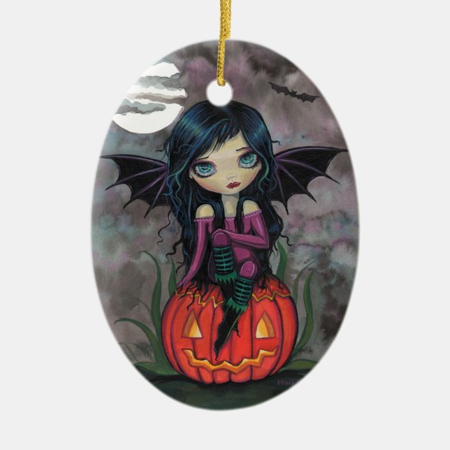 Pumpkin Pixie Cute Vampire Halloween Ornament (Front)