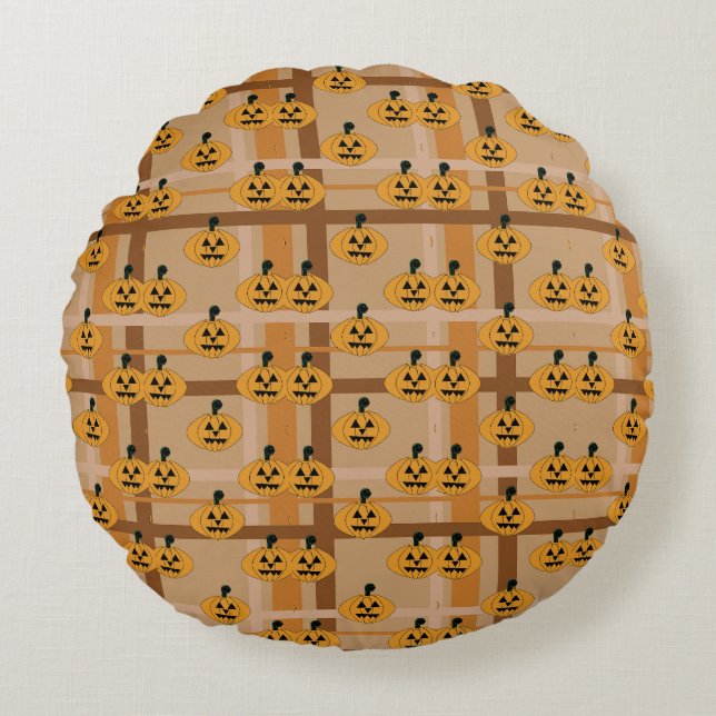 Pumpkin Plaid Round Cushion (Front)