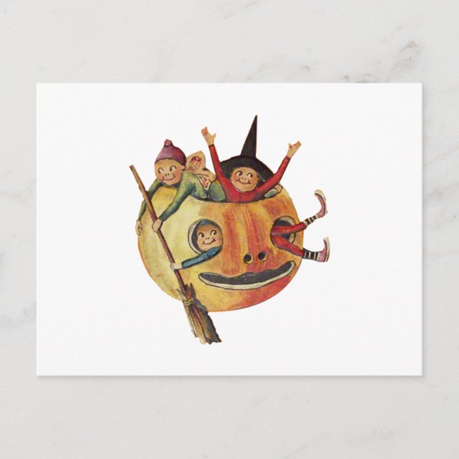 Pumpkin Play (Vintage Halloween Card) Postcard (Front)