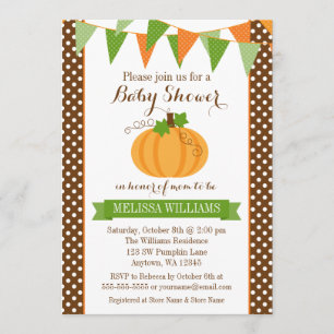 Pumpkin Polka Dot Bunting Fall Baby Shower Invitation