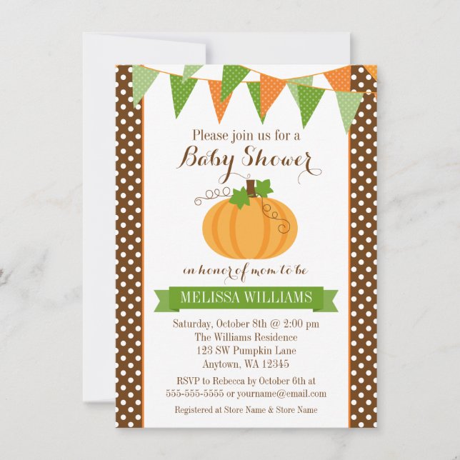 Pumpkin Polka Dot Bunting Fall Baby Shower Invitation (Front)