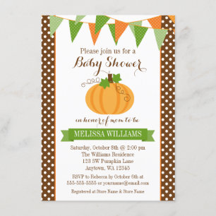 Pumpkin Polka Dot Bunting Fall Baby Shower Invitation