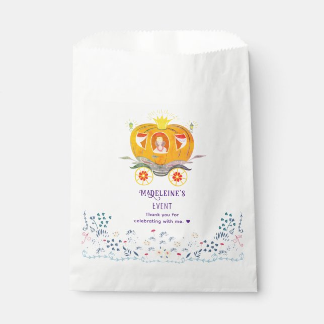 Pumpkin Princess Carriage Wildflowers Birthday Favour Bag (Front)
