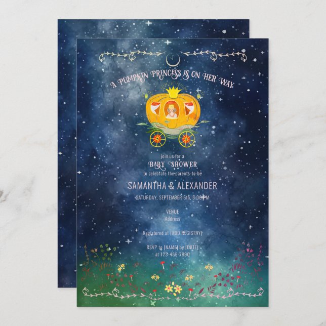 Pumpkin Princess Enchanted Forest Girl Baby Shower Invitation (Front/Back)