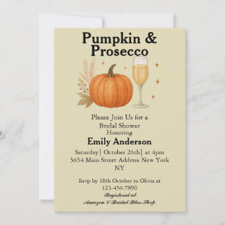 Pumpkin & Prosecco Fall Halloween Bridal Shower Invitation