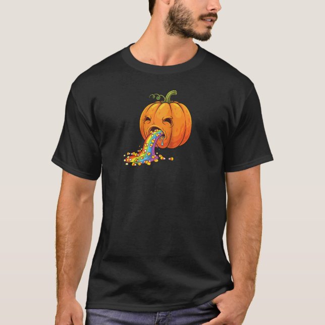 Pumpkin Puking Candy Corn Rainbow Spooky Apparel H T-Shirt (Front)