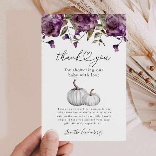 Pumpkin Purple Flower Baby Shower Thank You Card (Creator Uploaded)