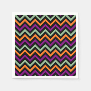 Pumpkin, Purple, Green and Black Chevron Paper Napkin
