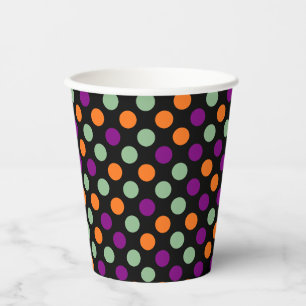Pumpkin, Purple, Green and Black Colour Polka Dots Paper Cups