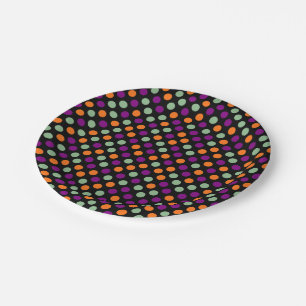 Pumpkin, Purple, Green and Black Colour Polka Dots Paper Plate