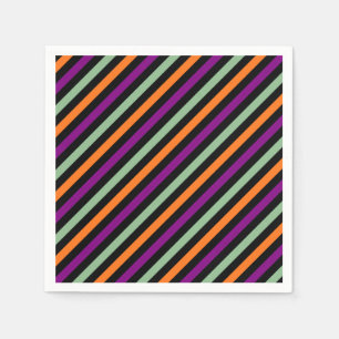 Pumpkin, Purple, Green and Black D. Stripes Paper Napkin