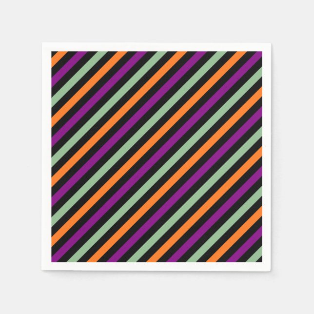 Pumpkin, Purple, Green and Black D. Stripes Paper Napkin (Front)