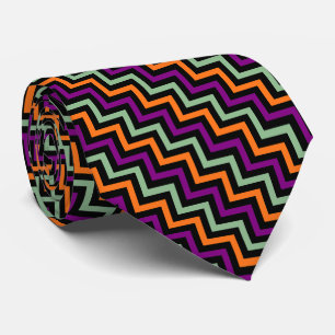Pumpkin, Purple, Green and Black Diagonal Chevron Tie