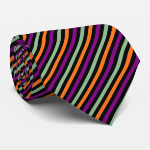 Pumpkin, Purple, Green and Black Diagonal Stripes Tie