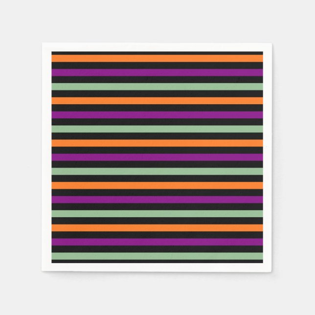 Pumpkin, Purple, Green and Black H. Stripes Paper Napkin (Front)