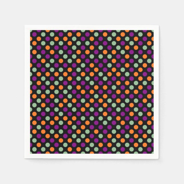 Pumpkin, Purple, Green and Black Polka Dots Paper Napkin (Front)