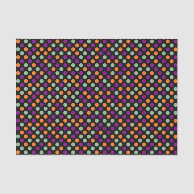 Pumpkin, Purple, Green and Black Polka Dots Tissue Paper (Front)