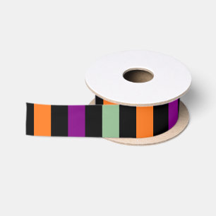 Pumpkin, Purple, Green and Black V. Stripes Ribbon Satin Ribbon