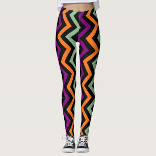 Pumpkin, Purple, Green and Black Vertical Chevron Leggings