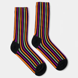 Pumpkin, Purple, Green and Black Vertical Stripes Socks