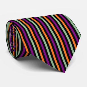 Pumpkin, Purple, Green and Black Vertical Stripes Tie