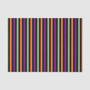 Pumpkin, Purple, Green and Black Vertical Stripes Tissue Paper