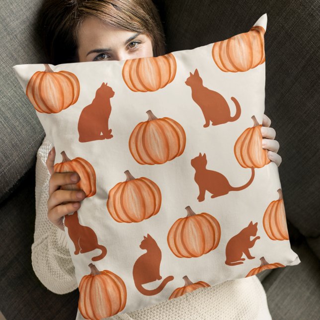 Pumpkin Purrs Cushion (Add a touch of Halloween spirit with hand-sketched pumpkins and playful cat silhouettes.)