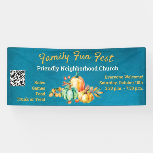 Pumpkin QR Code Church School Fall Autumn Harvest  Banner (Horizontal)