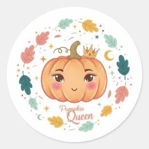 Pumpkin Queen 👑 Cute Halloween Classic Round Sticker