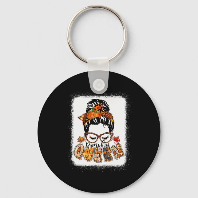Pumpkin Queen Messy Bun Fall Pumpkin Fall Vibes Au Key Ring (Front)