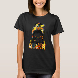 Pumpkin Queen Messy Bun Hair Women Thanksgiving T-Shirt