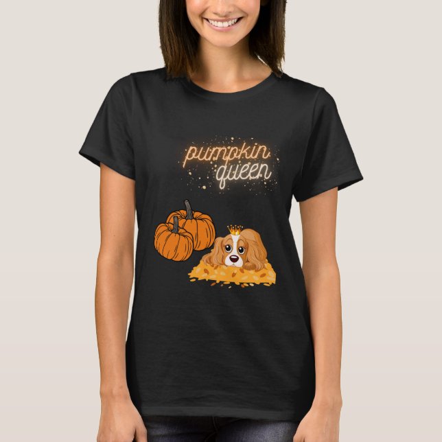 pumpkin queen welcome fall queen cavalier dog  T-Shirt (Front)